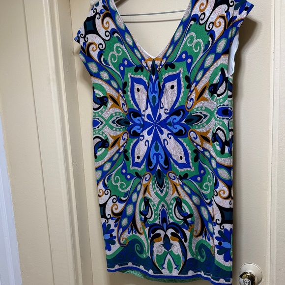 Maeve Blue and Green Patterned Mini Dress - Picture 5 of 10